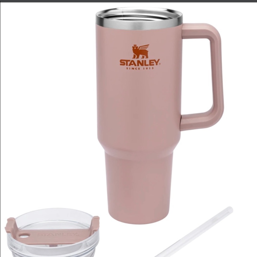 THE Stanley 40 oz Quencher Tumbler insulated cup with straw in Strawflower pink